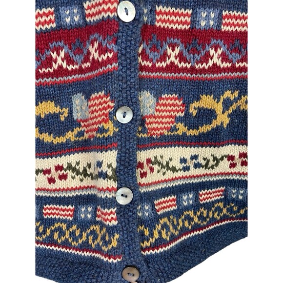 TALBOTS Hand Knit Patriotic Cardigan-Hearts & Flowers-MOP Buttons-Embroidered-PL - Picture 4 of 13